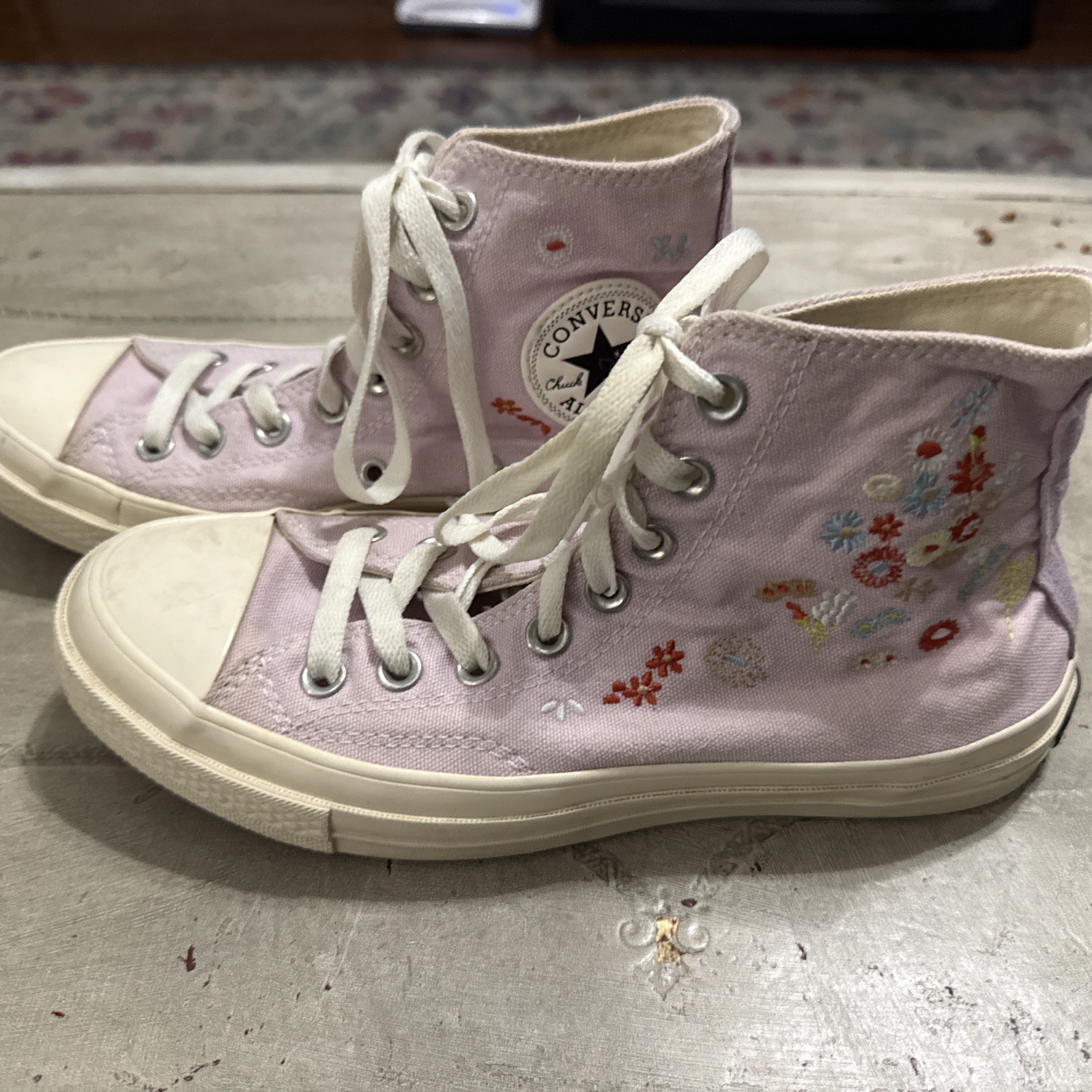 Converse Chuck Taylor All Stars Purple Floral High-Top Sneakers, Women’s Size 9