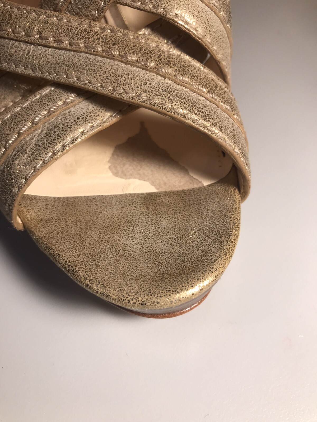 COACH Brynne Gladiator SANDAL Gold WOOD PLATFORM 10 Ankle Strap