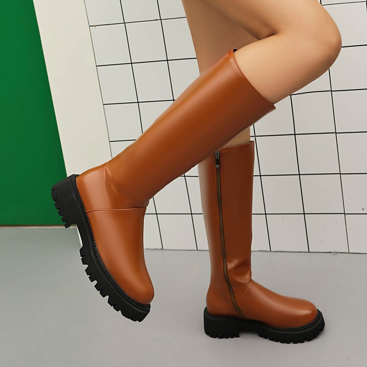 Women’s Faux Leather Mid Calf Knee High Boots Knight Riding Club Western Shoes