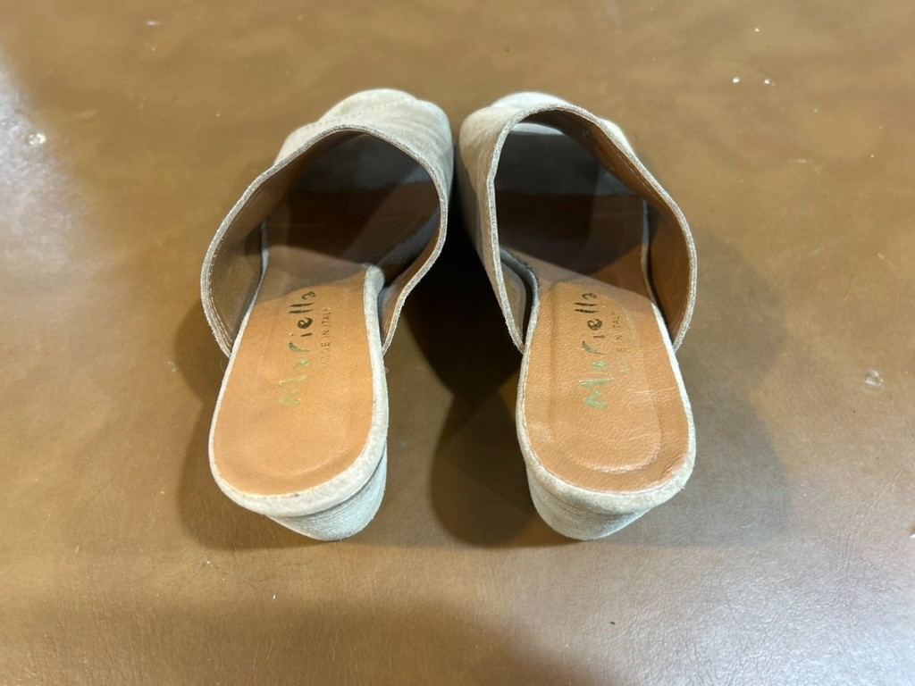 Mariella Suede Peep Toe Sandals Block Heel Mules Slip On Made in Italy Size 6.5M