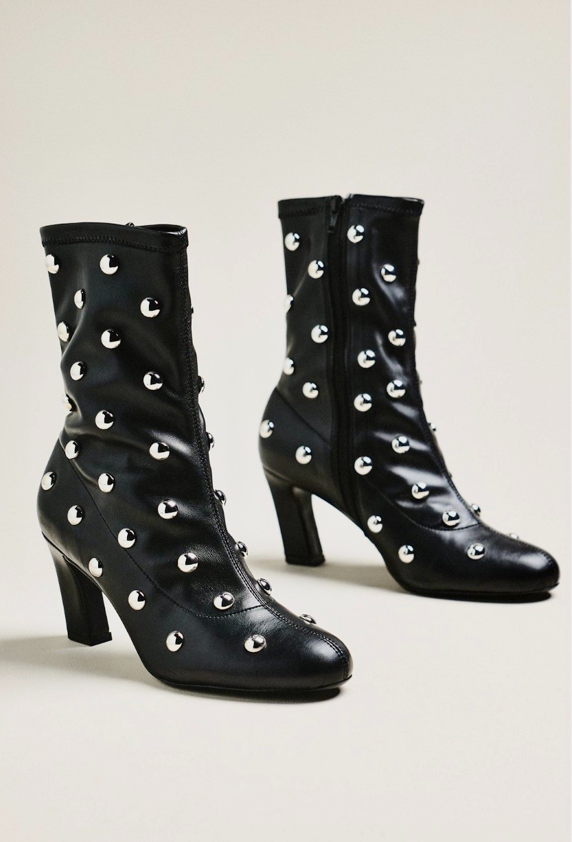 Anthropologie Maeve Studded Stretch Ankle Boots Black Silver Studs 37/ 6-6.5 NIB