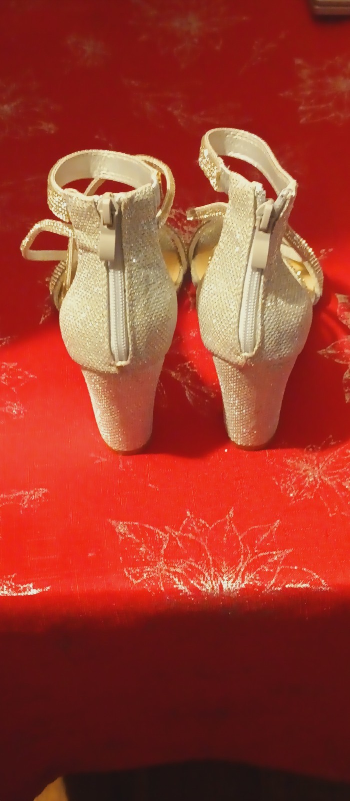 TOP MODA Women’s Gold Glitter Strappy Ankle Strap Open Toe Block Heels 7.5
