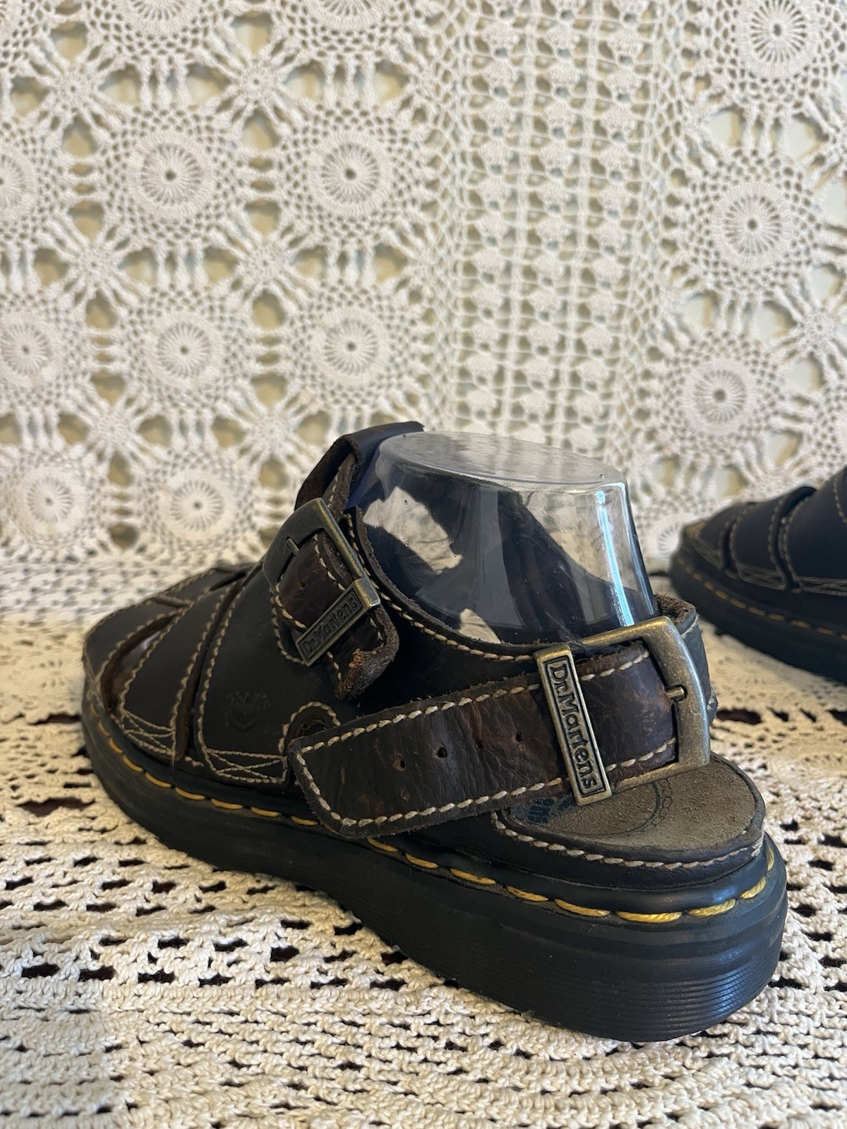 W10 M9 Vintage Dr Martens Brown Leather Fisherman Sandals Chunky Slingback Y2K