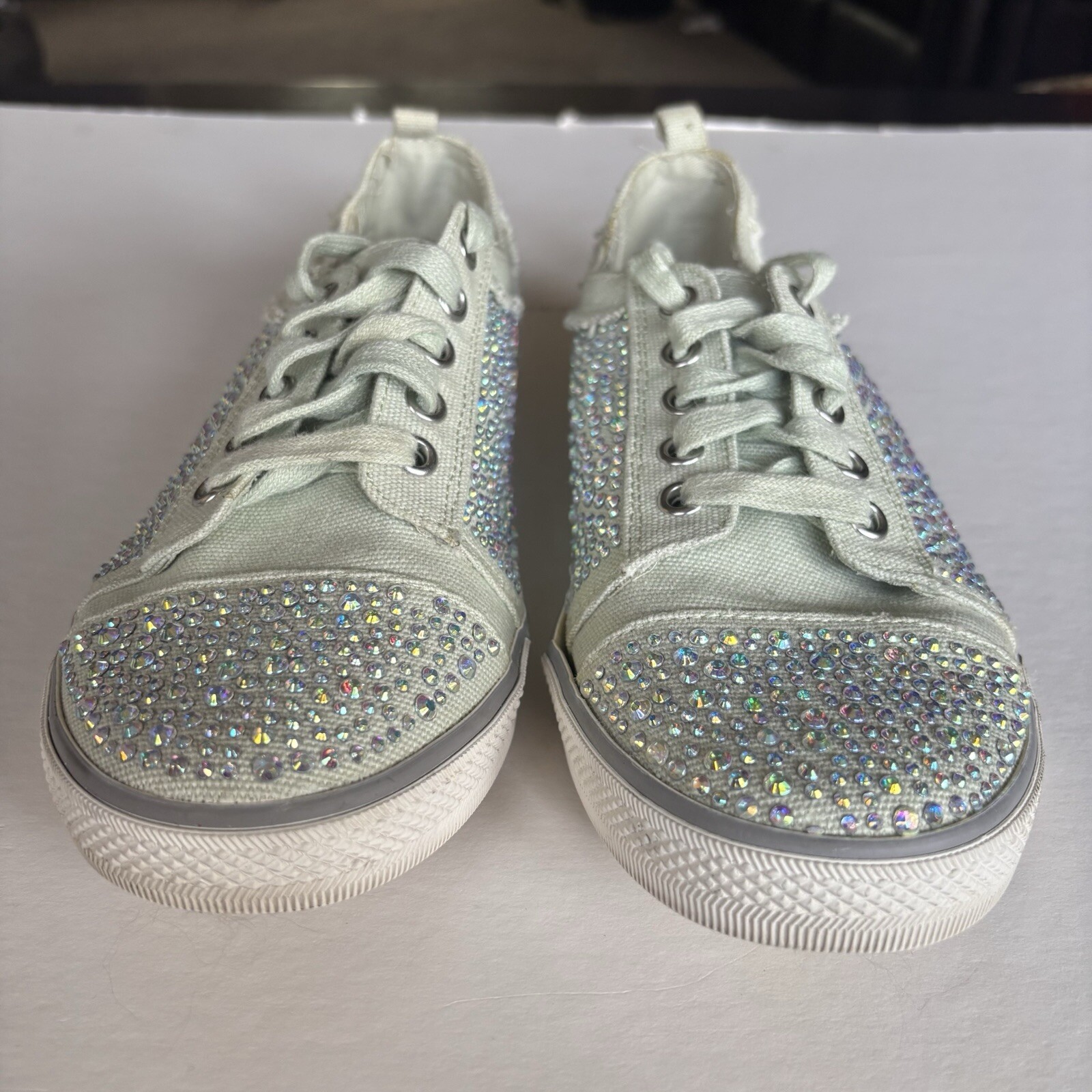 Gianni Bini Mint Green Sparkly Rhinestone Sneakers, Size 8