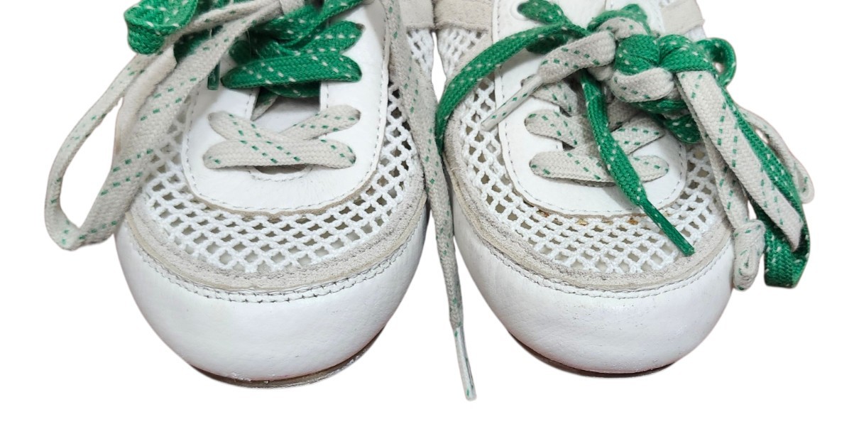 ZARA Mesh Ballet Flats White Green Lace-Up Shoes Women US 5 EU 36 Casual Summer