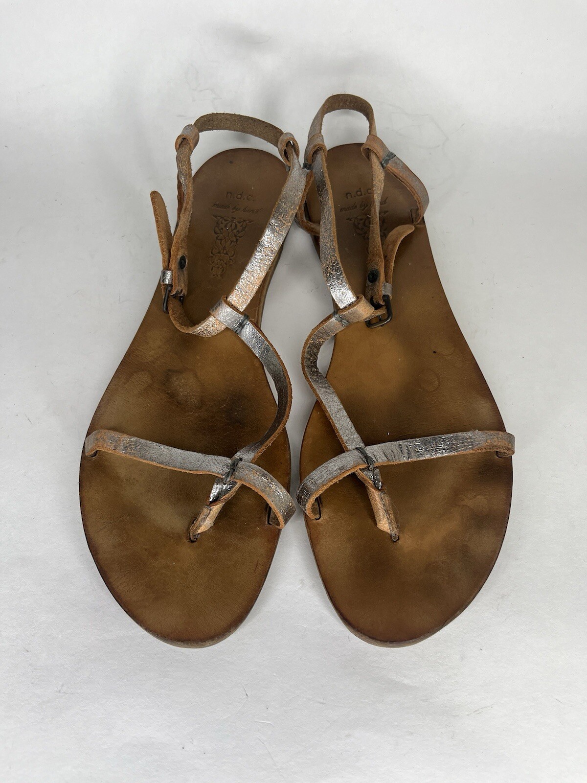 n.d.c. Made by Hand Sandals Women 41US 10 Shoes T-Strap Silver Slingback Strappy