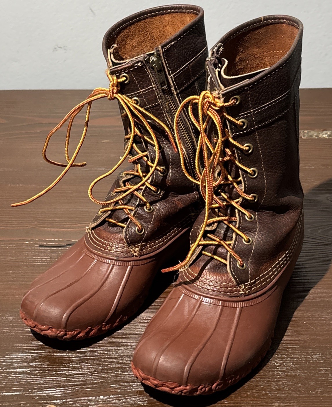 LL Bean Maine Hunting Duck Shoes Boots Women’s 7M Brown Leather Rubber Side Zip