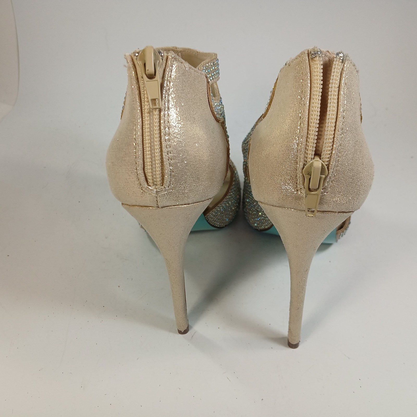 Blue By Betsey Johnson Nola Silver Crystal Bridal Stiletto Heels Open Toe 9.5 M