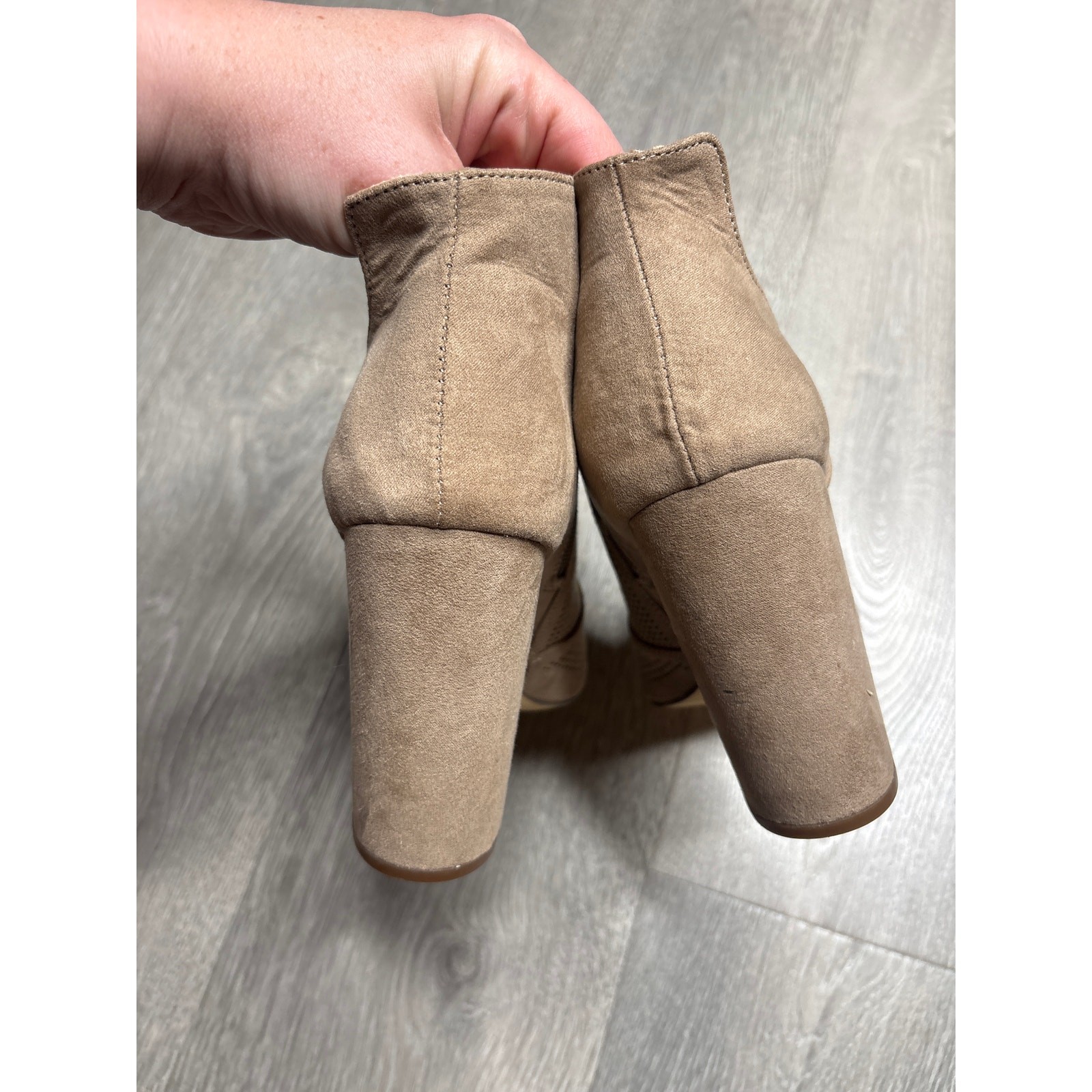 JustFab Perforated Ankle Boots Size 11 Taupe Tan Open Side Pointed Toe