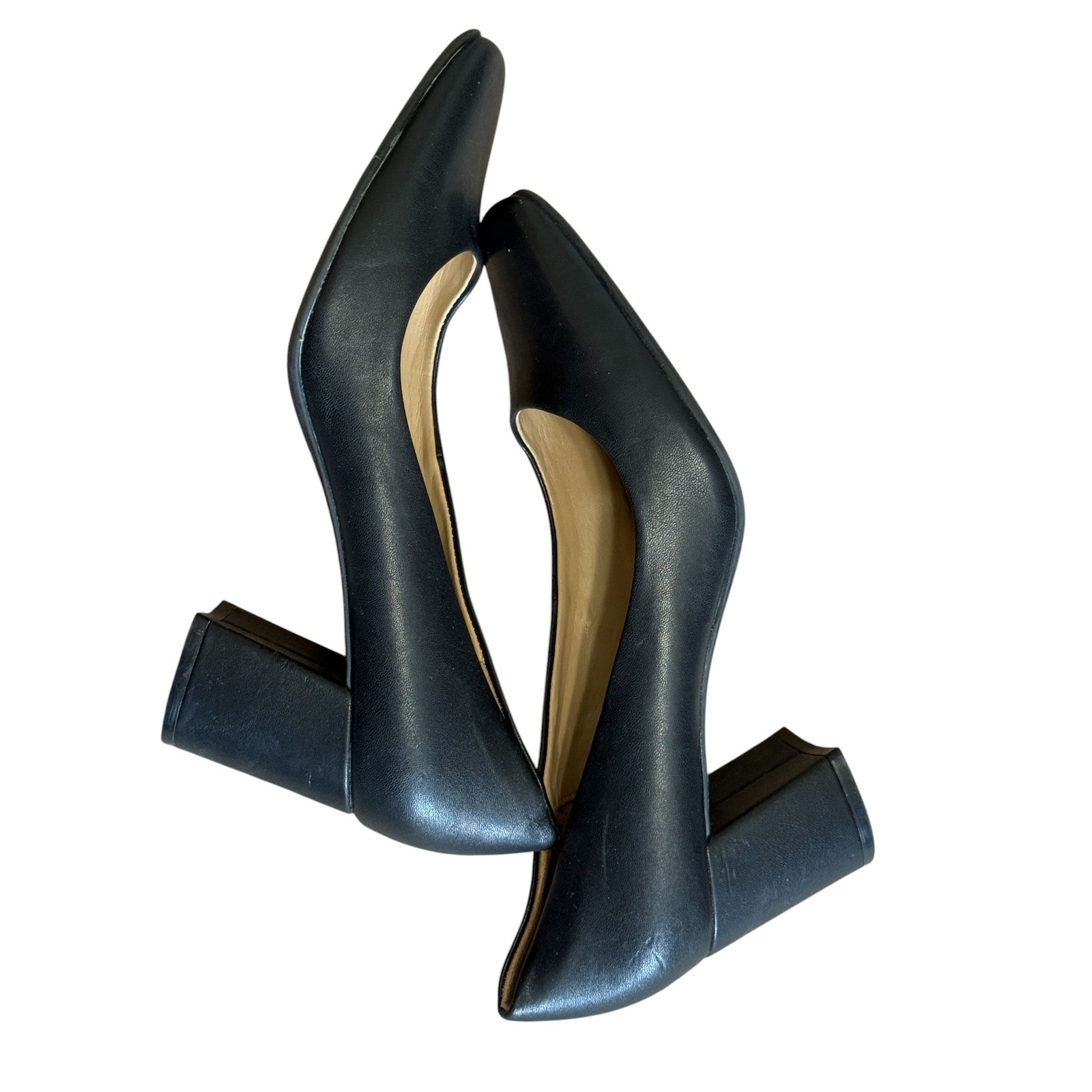 Naturalizer Warner Black Leather Square Toe Block 3 in Heel Pumps Womens Size 9
