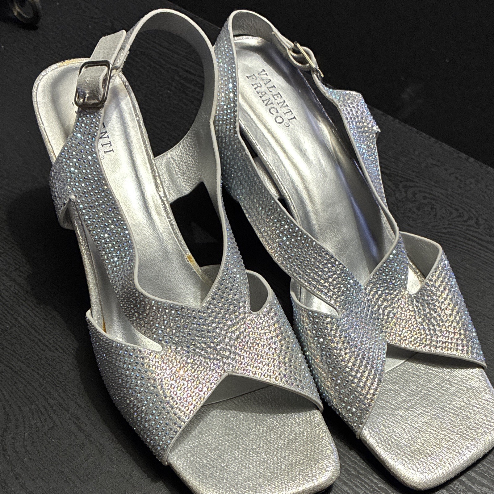 Valenti Franco Women’s Rhinestone Slingback Ankle Strap Sandals Silver US 12