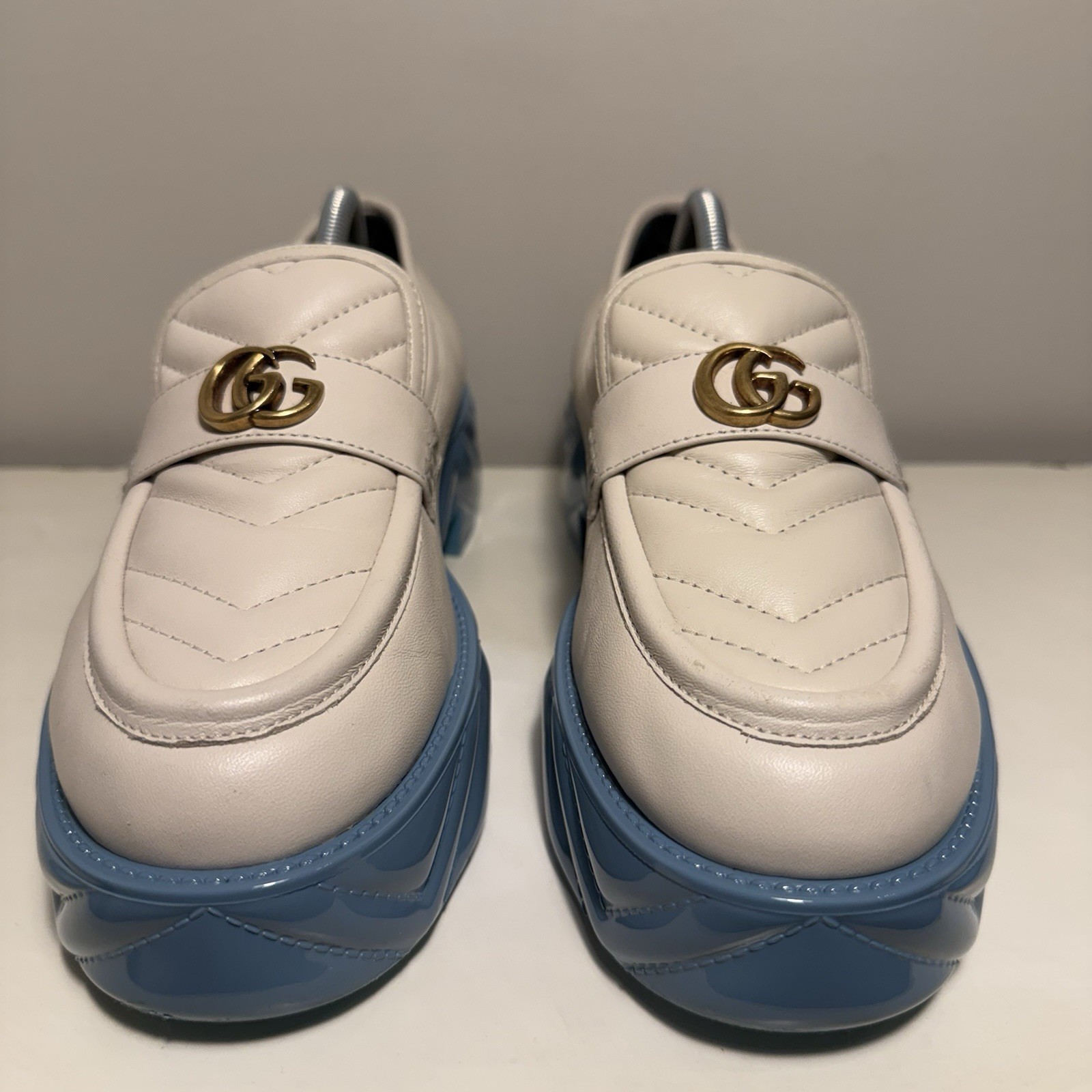 Gucci Marmont GG Platform Loafers Women’s EUR 39 Matelasse Leather Stiched Blue