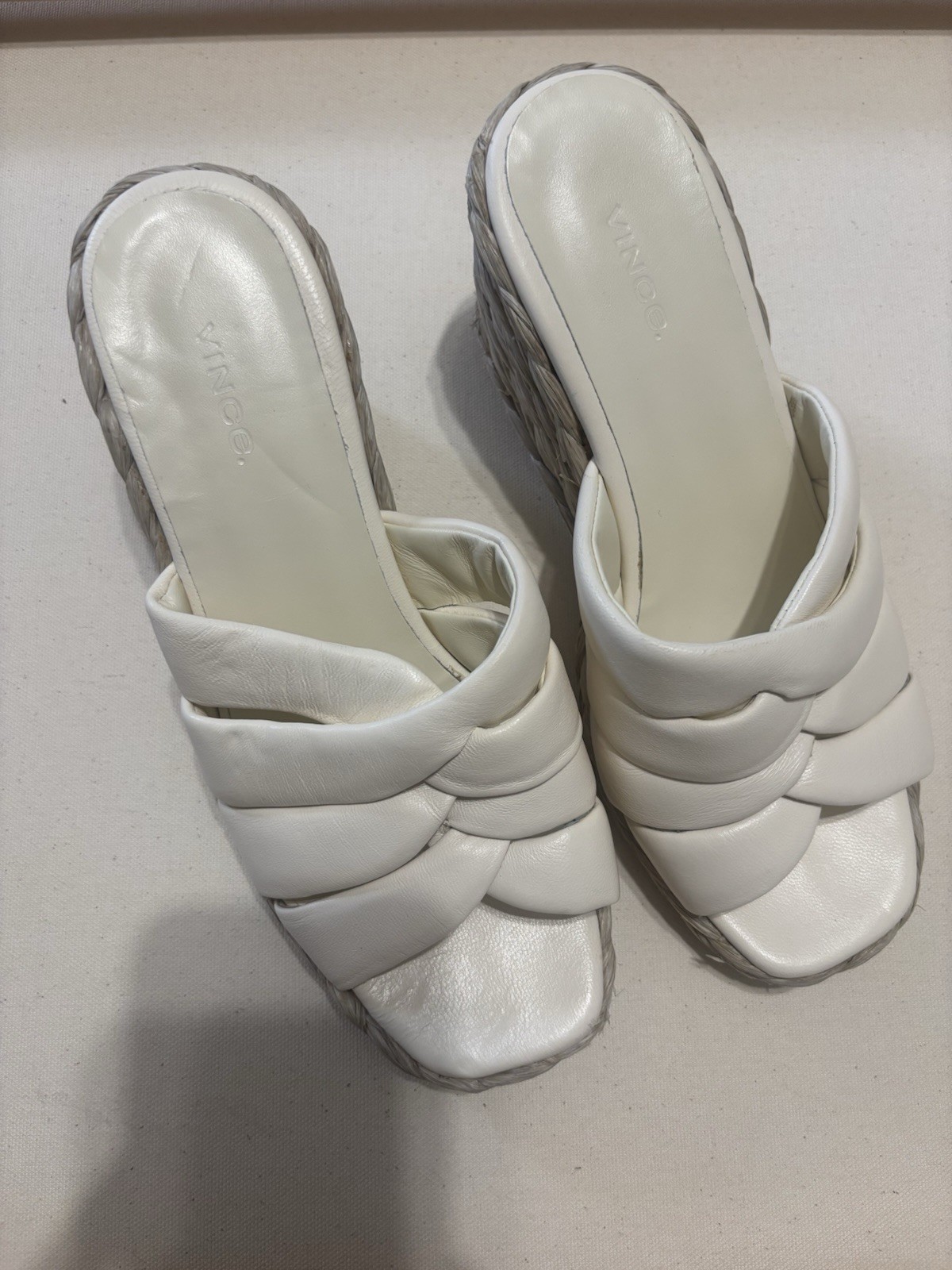 Vince Cream Braided Espadrille Wedge Sandals Sz 8 Spain Rubber Sole NWOT