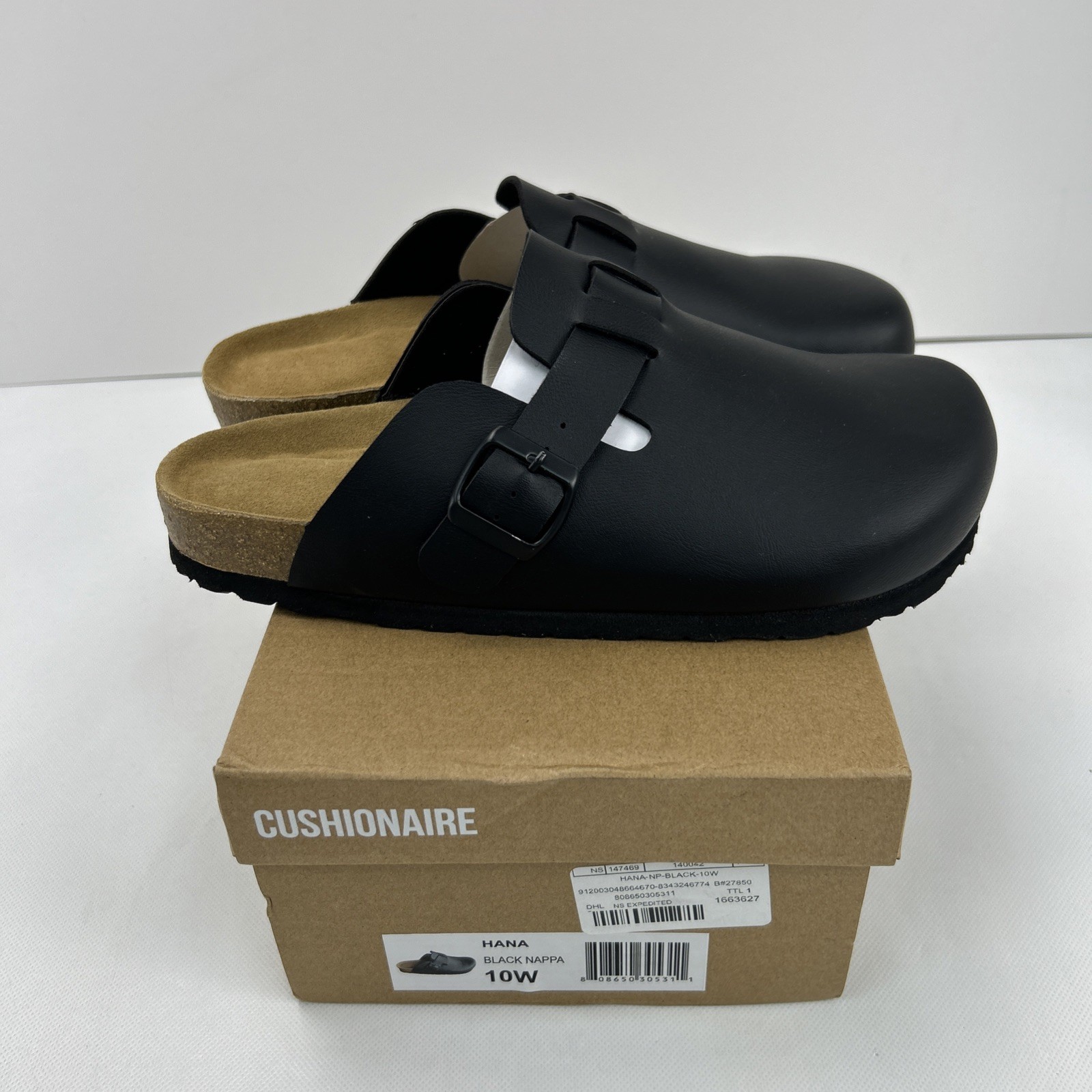CUSHIONAIRE Women’s Hana Cork footbed clog/ Black – Size 10W