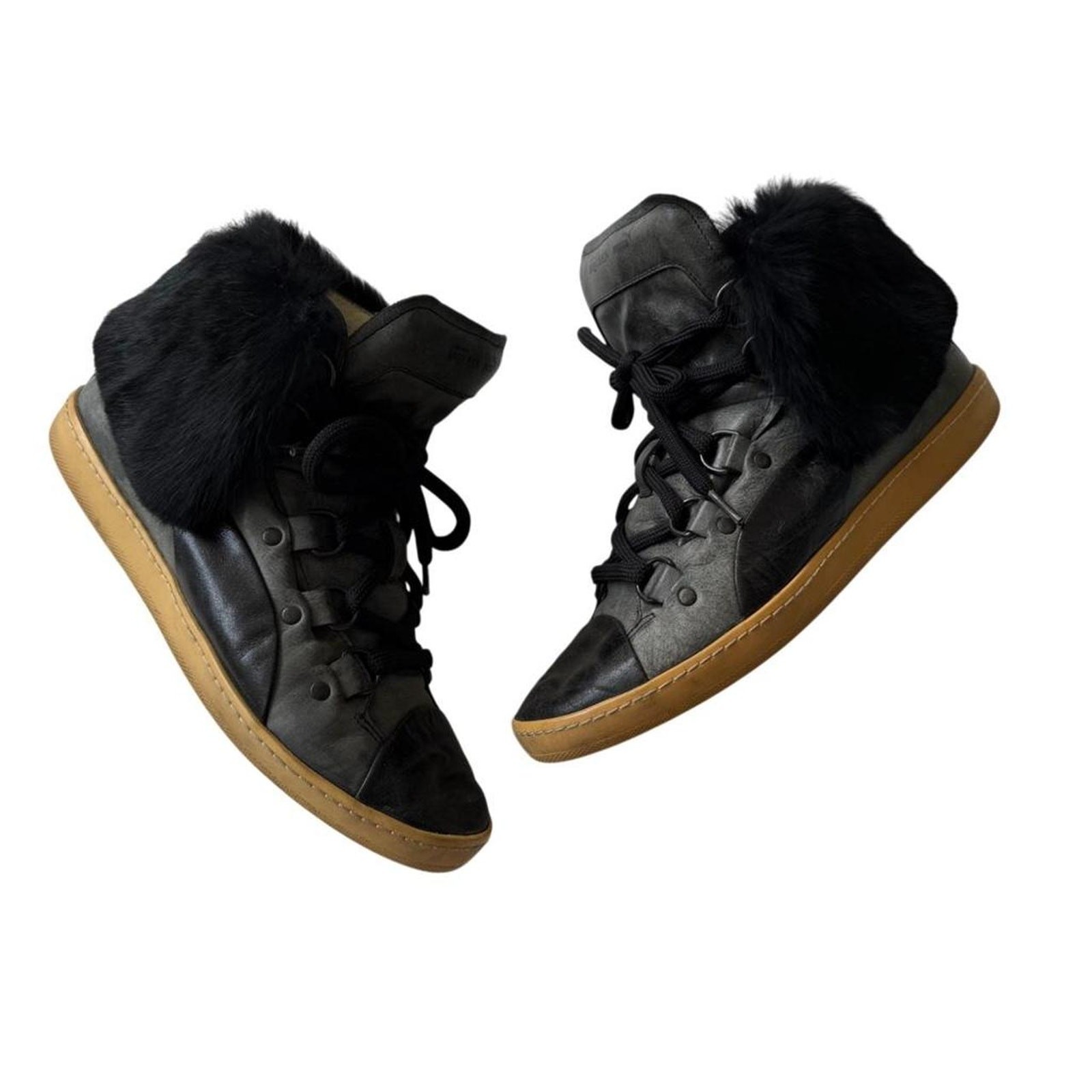 Alexander McQueen & Puma Rabbit Fur Black Leather Sneakers