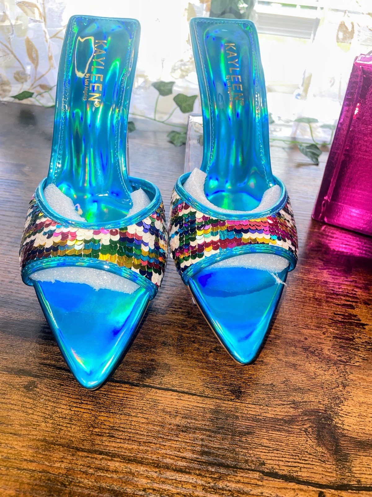 Festive Blue Sequin Slip On 2.5″ Heel Casual Evening Party Shoes