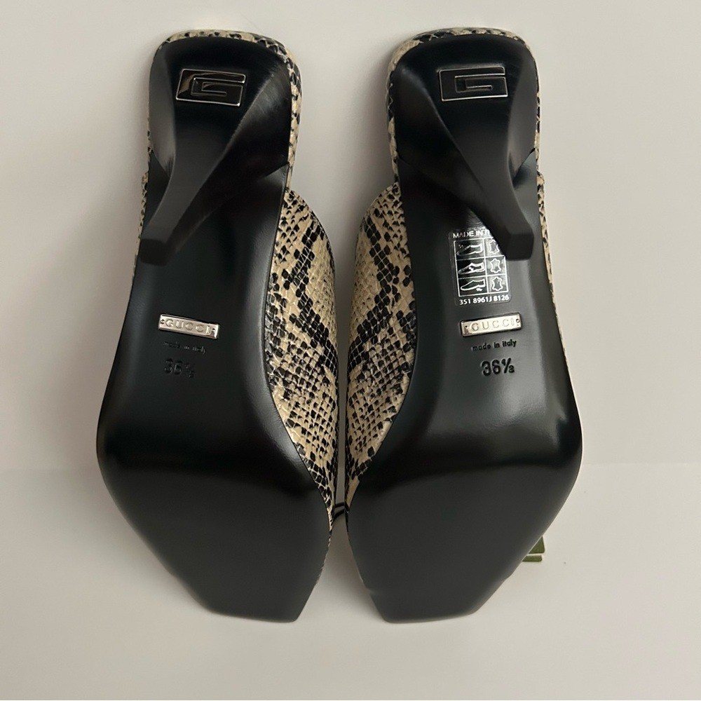Gucci Beige Avana Python Calf Print Leather Square Open Toe Slip On Mules 36.5