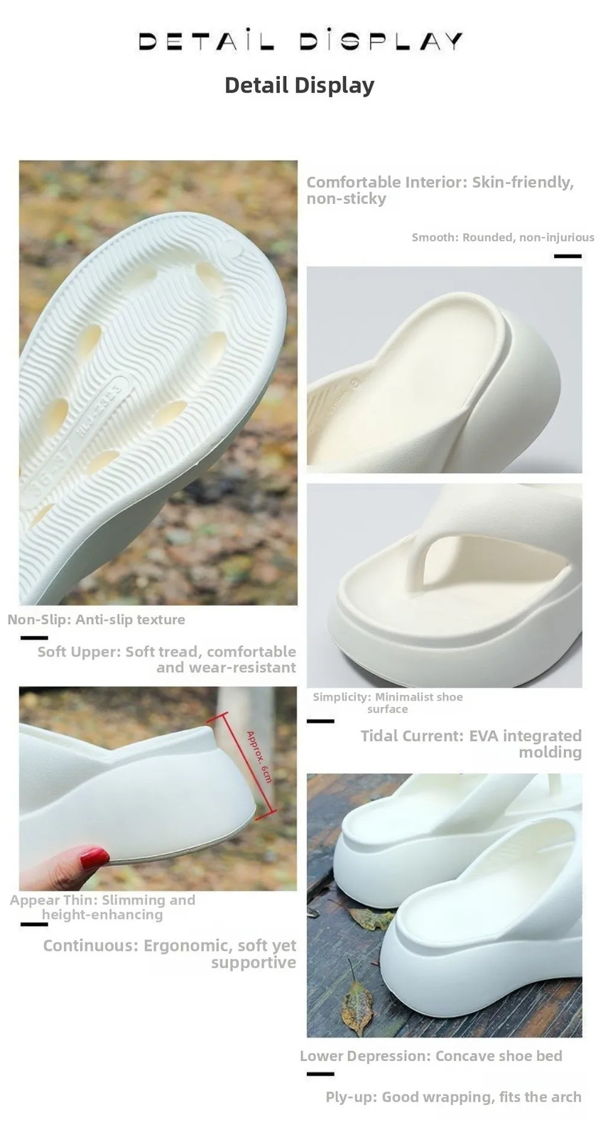 Height-increasing Platform Slippers Non-slip 5CM EVA Beach Sandals Lightweight S