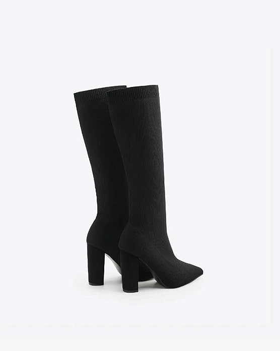 NEWBELLA Womens Stretch Knit Over Knee Boots Chunky Heel Anti-Slip Winter Boot 6