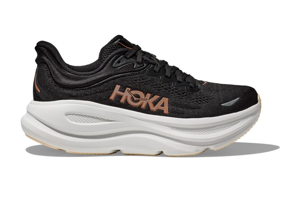 HOKA Bondi 9 Road-Running Shoes – Women’s, Color Black-Rose Gold, Brand New