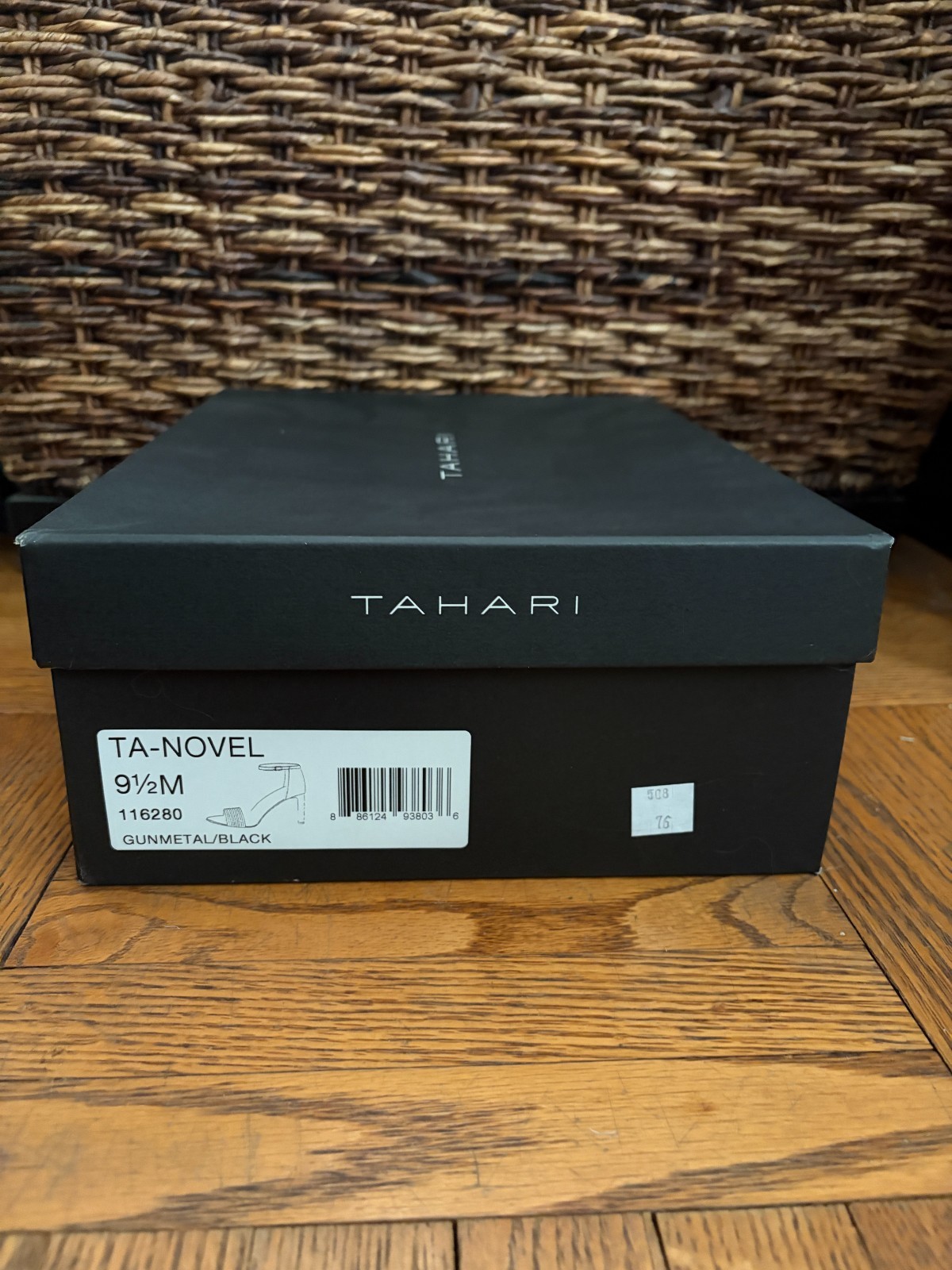Tahari womens shoes black sued and gunmetal straps, size 9.5 Brand new