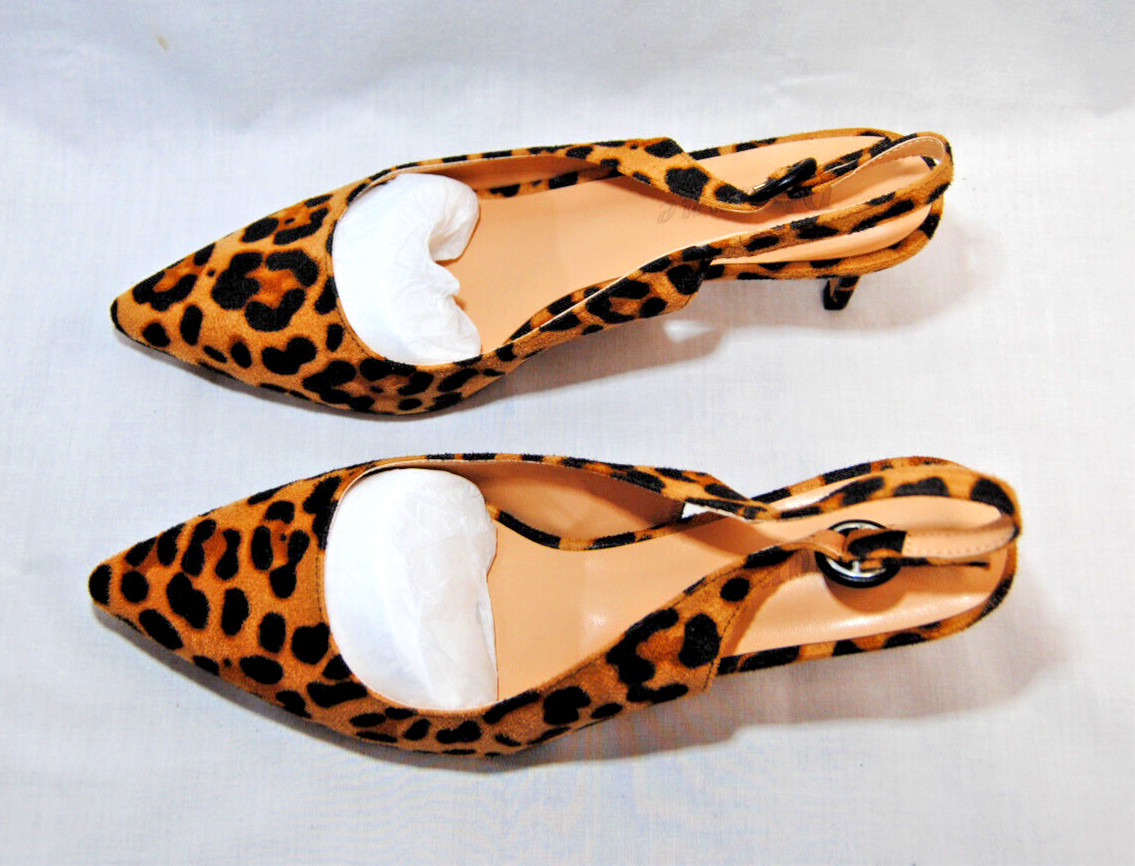 Divanne Womens Leopard Print Pointed Toe Slingback Strap Kitten Heels New T2350