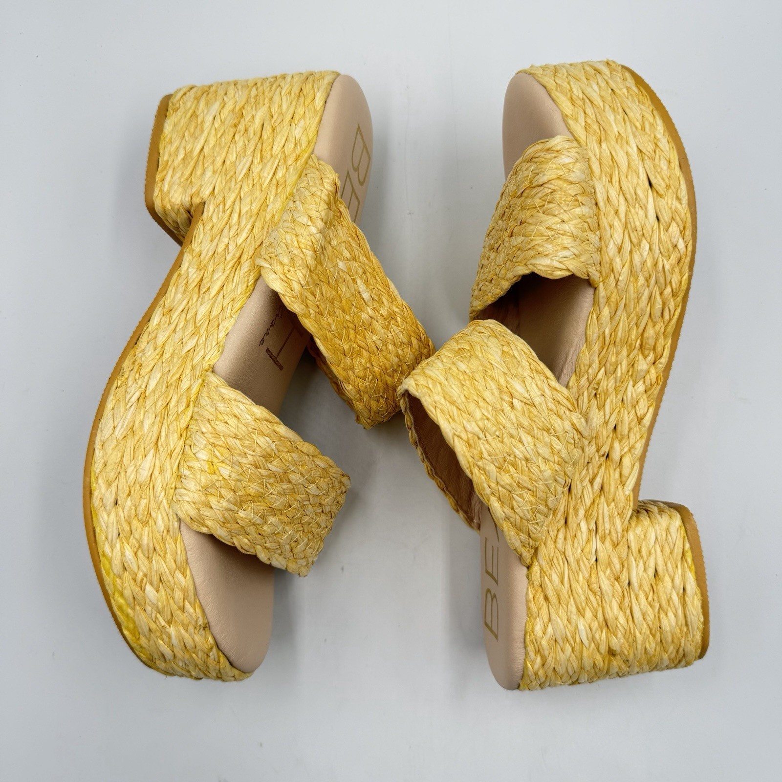 Beach by Matisse Ocean Ave Yellow Raffia Platform Sandal Slide Women 8 Cushioned