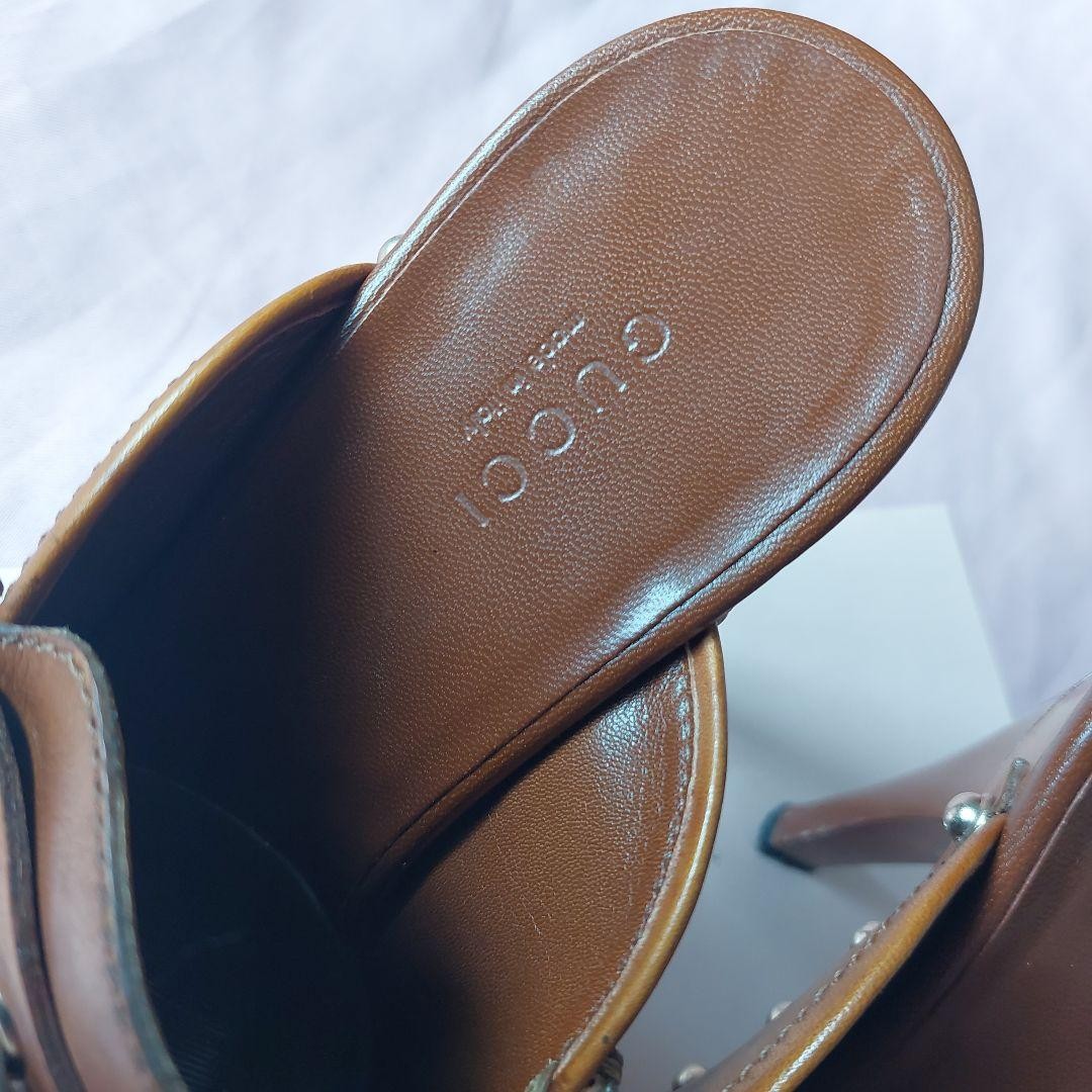 Auth GUCCI Studded Sabot Mules Bamboo Bit Wood Platform Heels Vintage IT35.5 US5