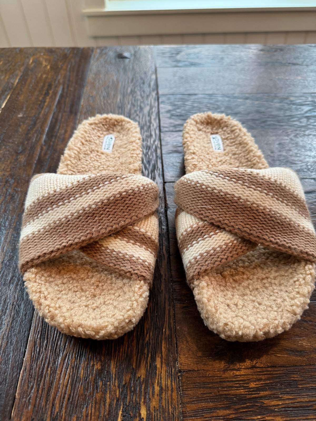 Haven Well Within Twisted Sweaterknit Slides Womens 10 Ivory Cashmere Blend NWOB