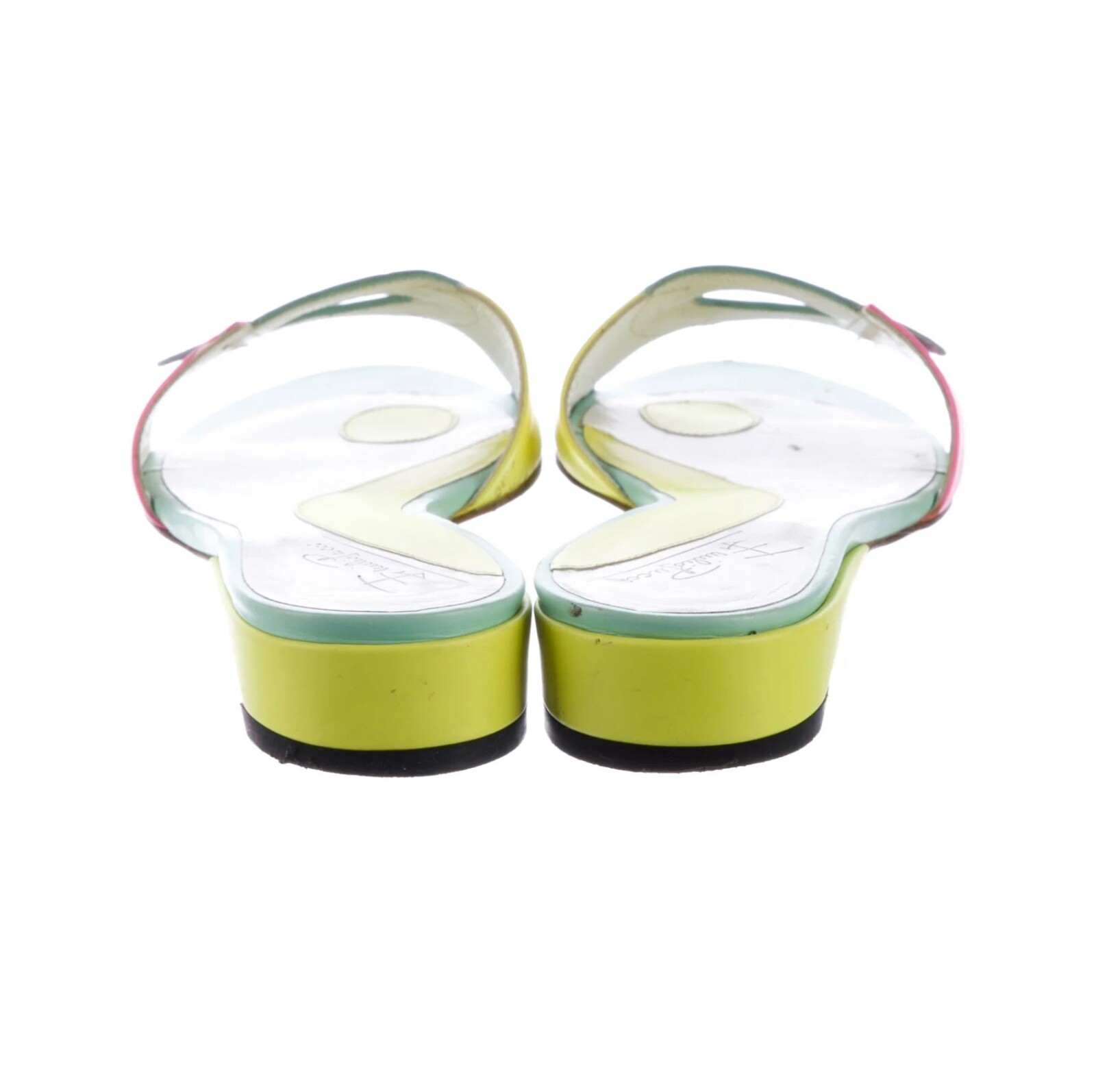 Emilio Pucci Colorblock Leather Yellow Pink Green Slides Sandals Shoes 35