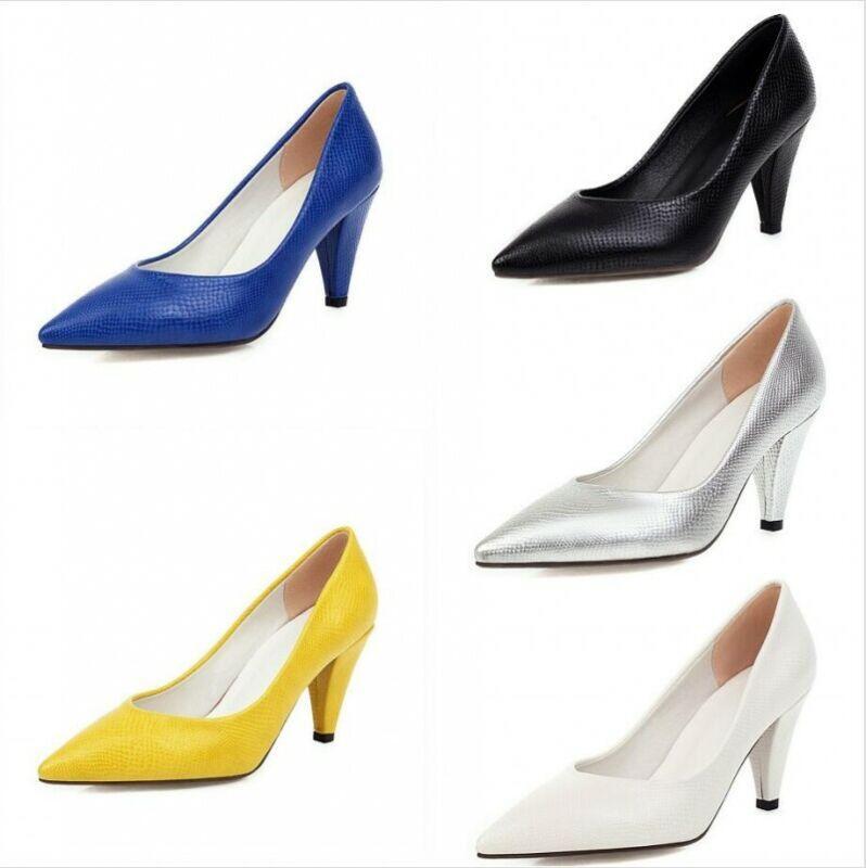 Women’s Snakeskin Pattern Cone High Heel Dress Shoes Classic Pumps OL Plus Size