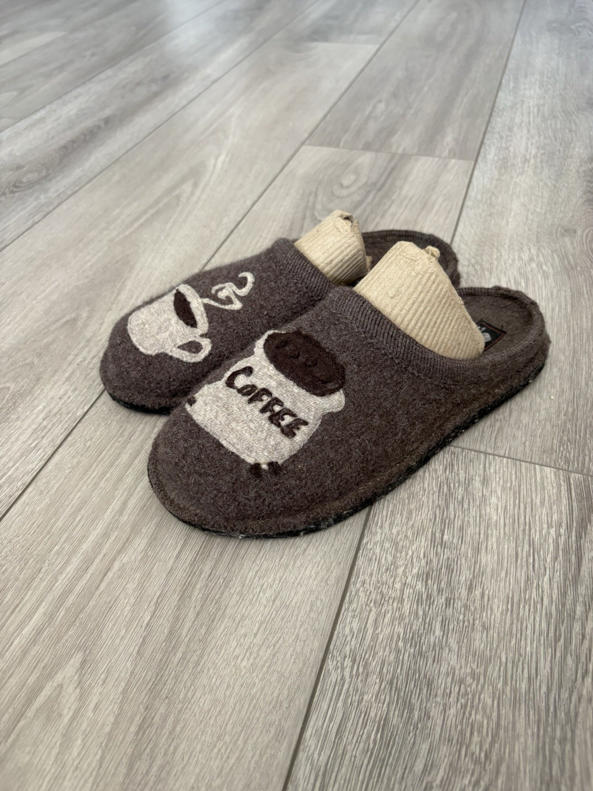 HAFLINGER COFFEE INDOOR WOOL SLIPPERS COMFY SZ US 8 EU 39 Brown Wool