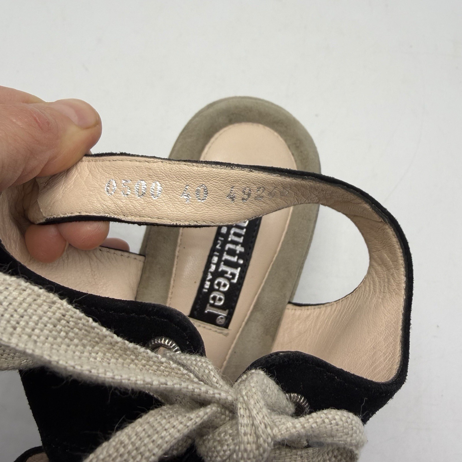 Beautifeel Wedge Sandals Womens 9 Black Suede Leather Tie EU 40 Israel Read