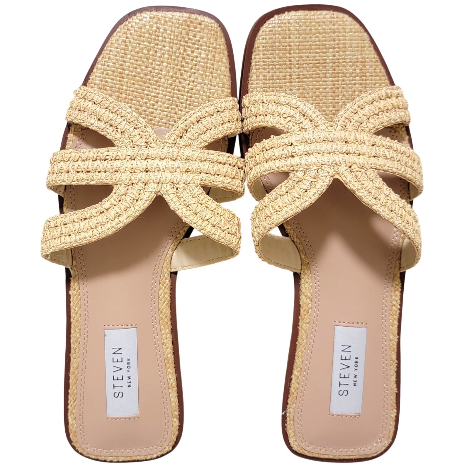Steven New York Women Harpo Cross Strap Slide Sandals Size US 5.5M Beige Raffia