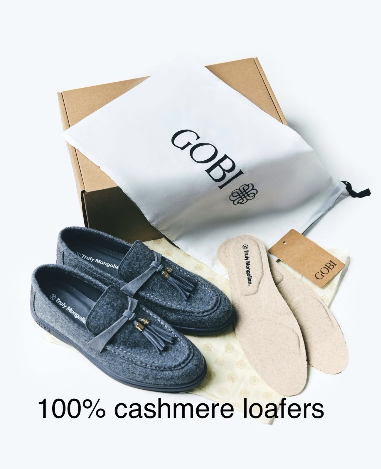 GOBI Mongolian 100% Cashmere Loafers Women Grey Sz: US 5.5 NEW w/Box and Dustbag