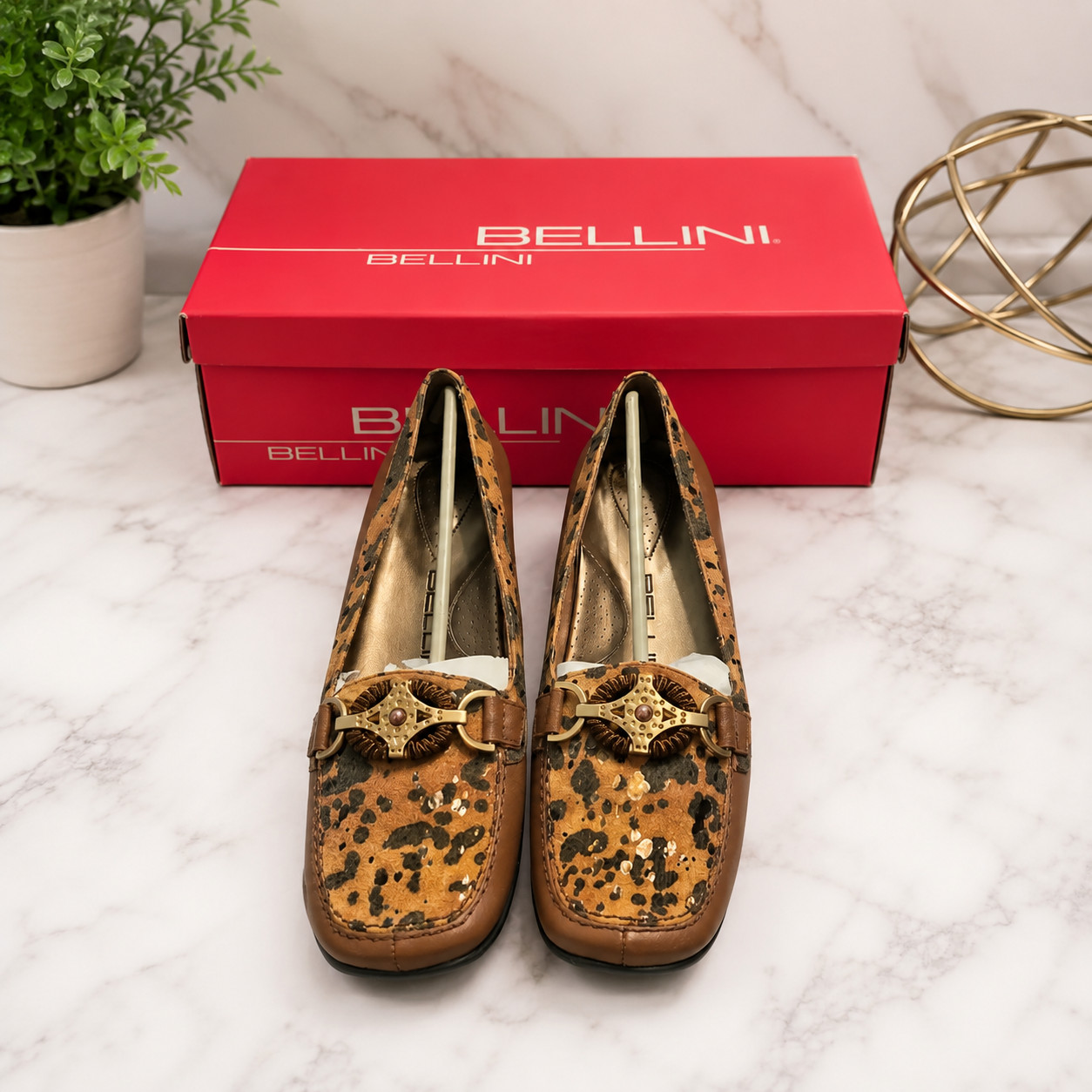 Bellini Bobcat Leopard Print Loafers Women’s Size 7M Cognac Comfort Slip-On Shoe