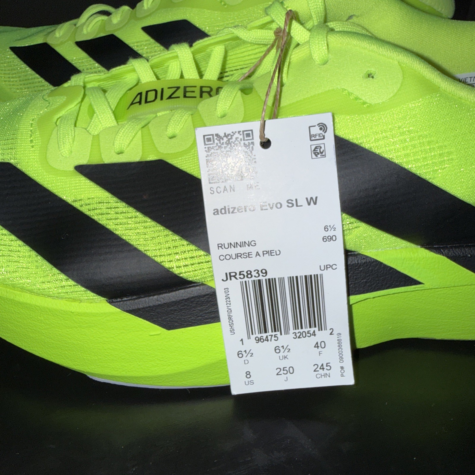Size 8W) – Adidas Adizero Evo SL «Lucid Lemon Black» (NO BOX)