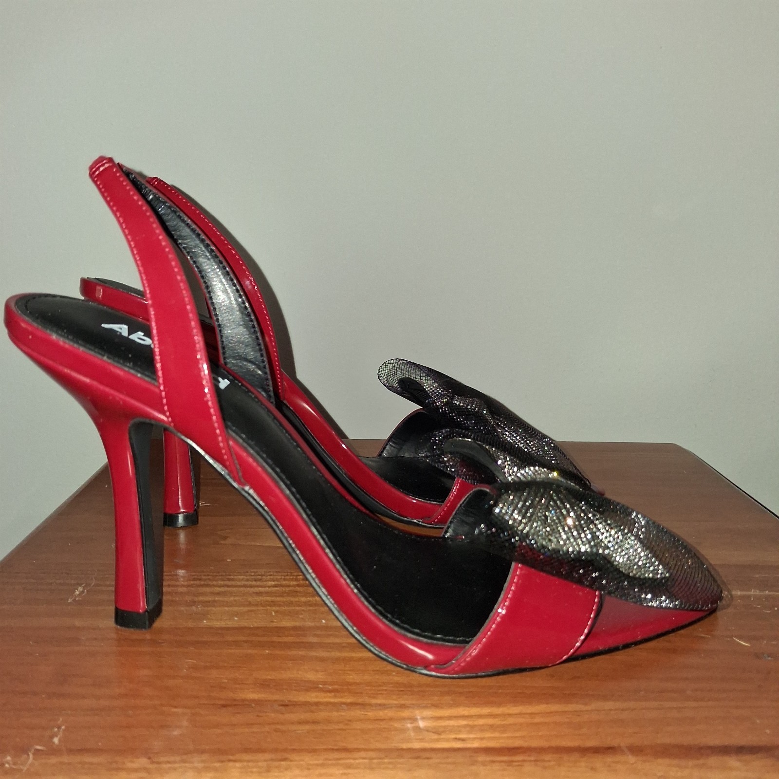 Abound Red Patent Slingback Heels with Rhinestone Bows Size 8