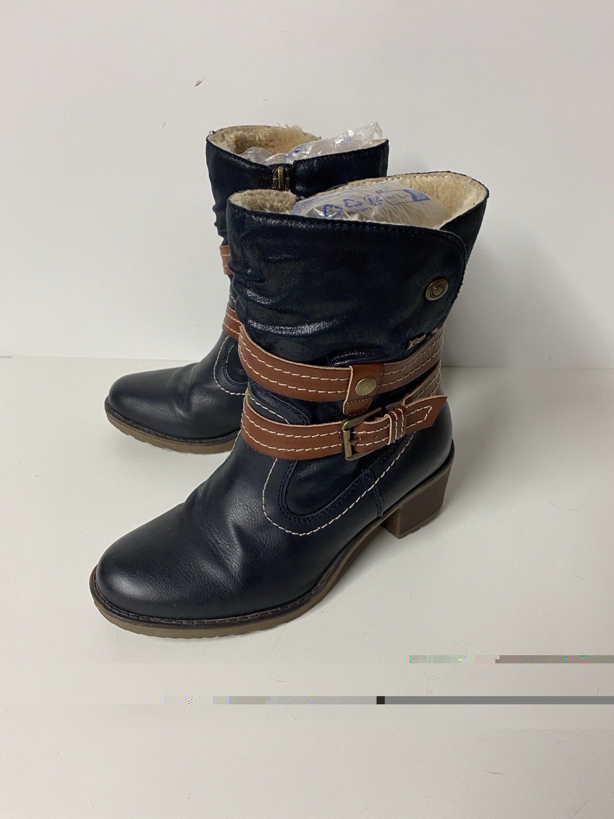 Spring Step Boisa Water Resistant Women Navy Bootie Faux Fur Boots Size 37