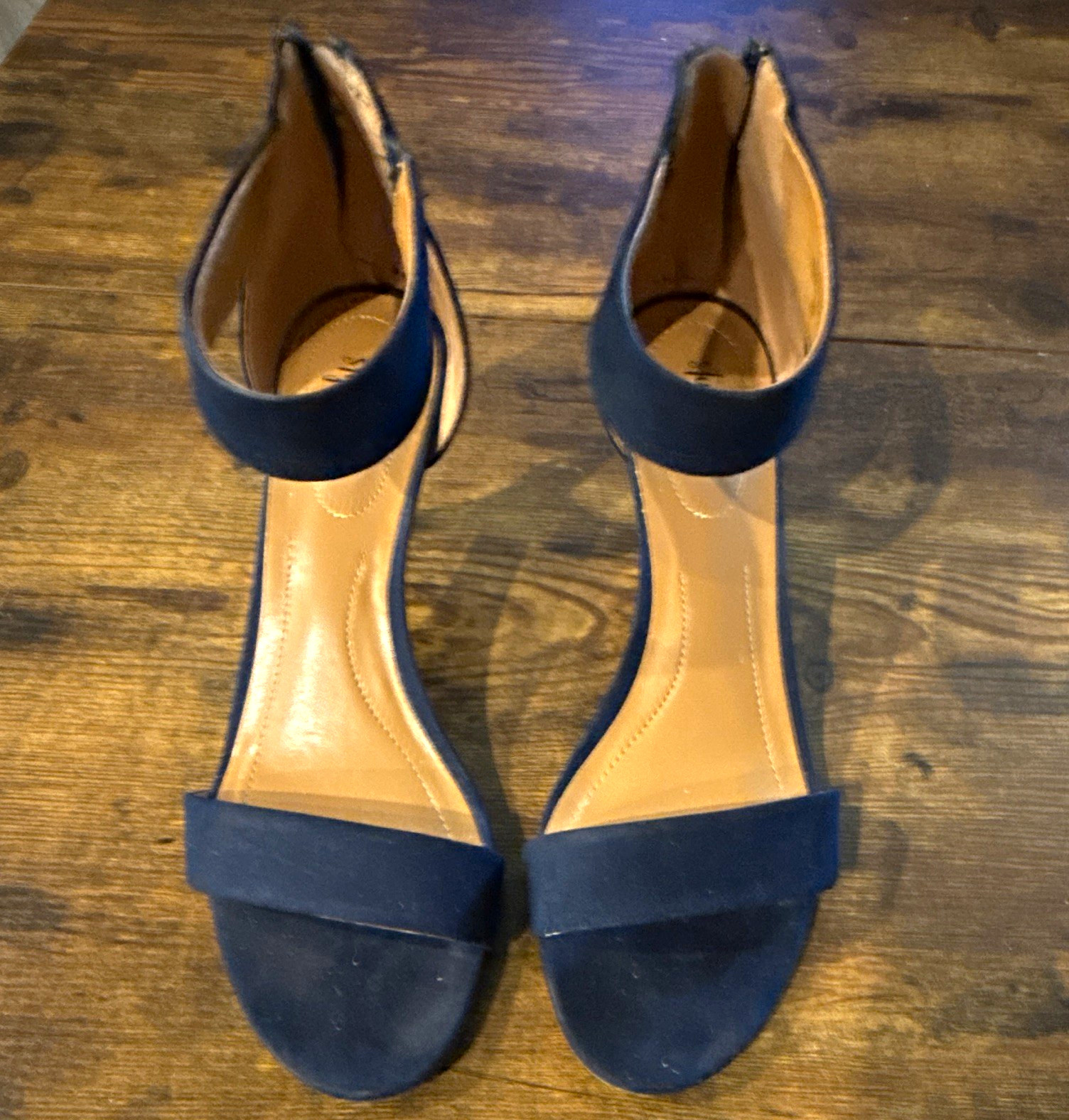 Mossimo Women’s Blue Suede Open Toe Ankle Strap Stiletto Heels Zip Size 9