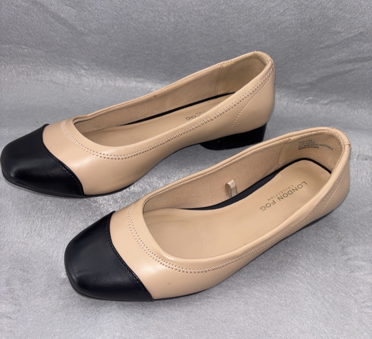 London Fog Ballet Flats 5.5 Nude/Black Comfortable Slip On Classic Minimalist