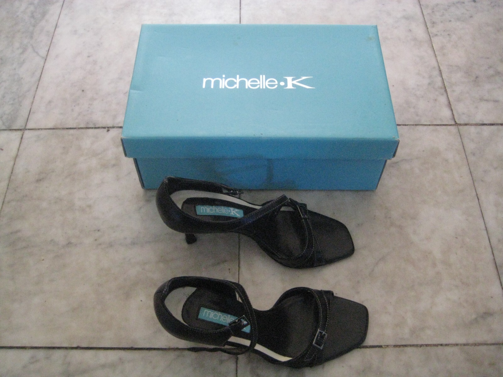 michelle K lady BLACK Leather shoes 3″ heels size 6 B FREE SHIPPING very chic