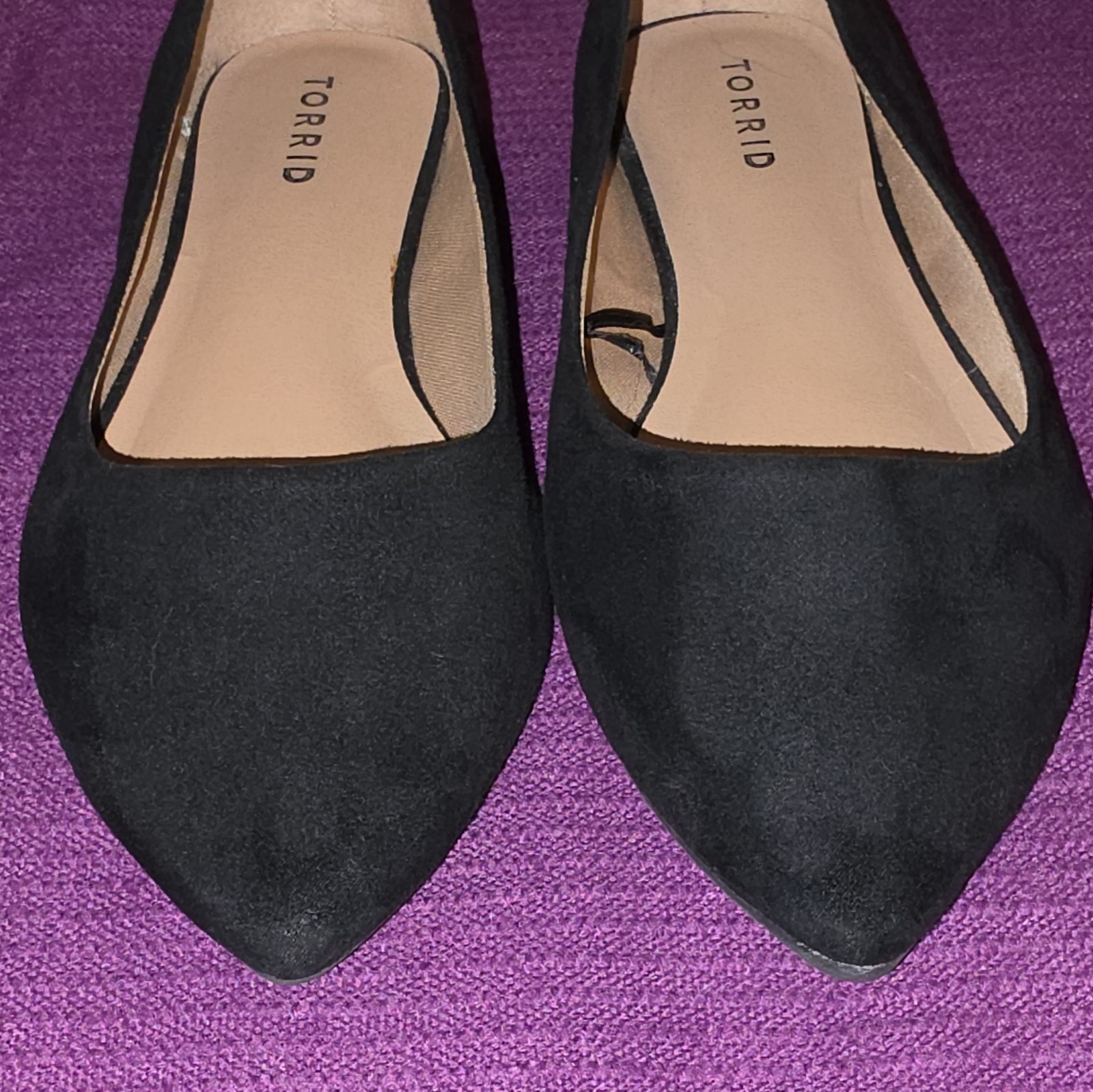 Torrid Women’s Black Pointed Toe Flat Slip On Faux Suede Shoes Size 7.5W