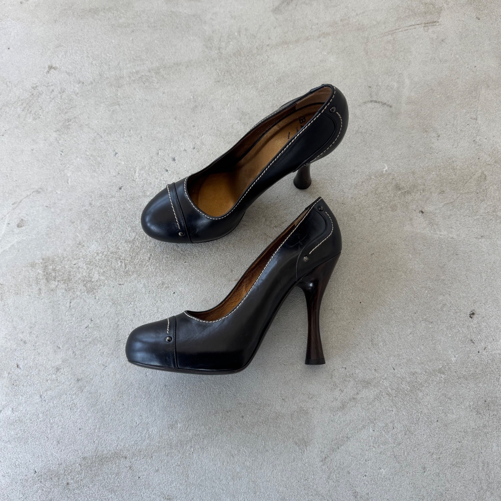 Bally Calella Black Leather Heels Pumps Size EU 39 US 8.5 Classic Designer Shoes