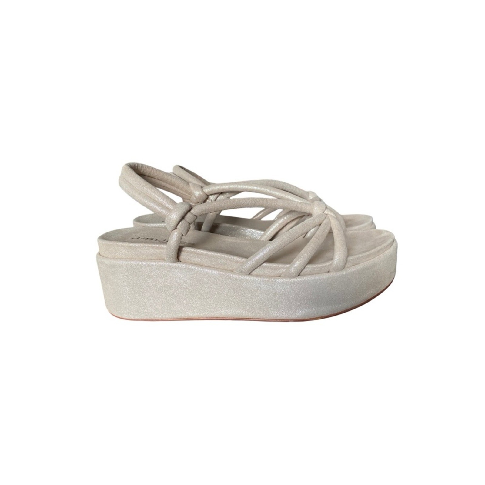 J/Slides Qayla Platform Metallic Suede Sandals Tan Silver size 8