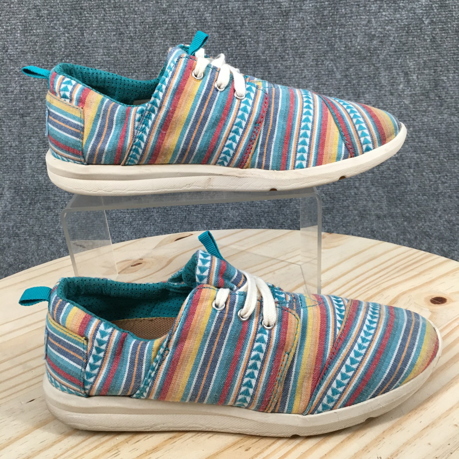 TOMS Shoes Womens 8 Del Rey Striped Casual Lace Up Sneakers Blue Multicolor