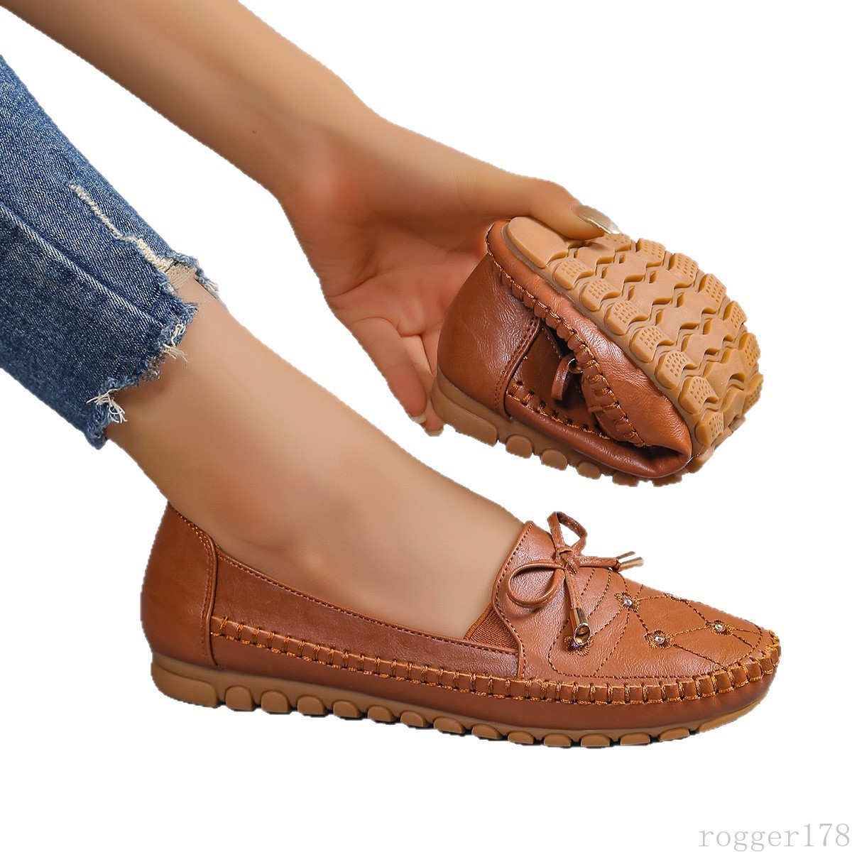 Womens Bow Accent Loafers Slip-On Casual Flat Driving Shoes for Daily Wear