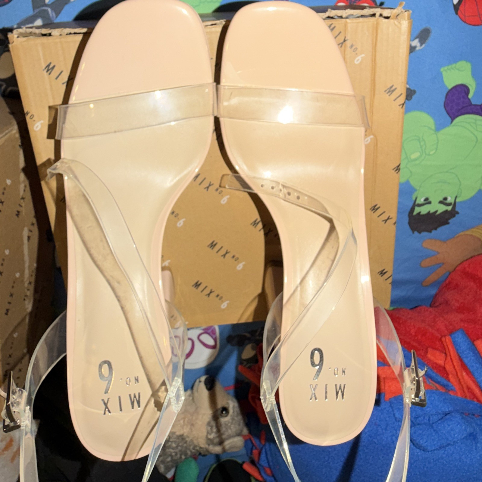 Mix No. 6 Women’s Beige/Clear Strappy Square Toe Buckle Heels US 11