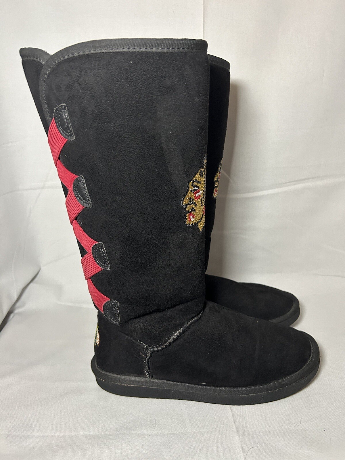 Chicago Blackhawks Womens 6 Cuce Victor Boots Black Beaded Logo High NHL Hockey