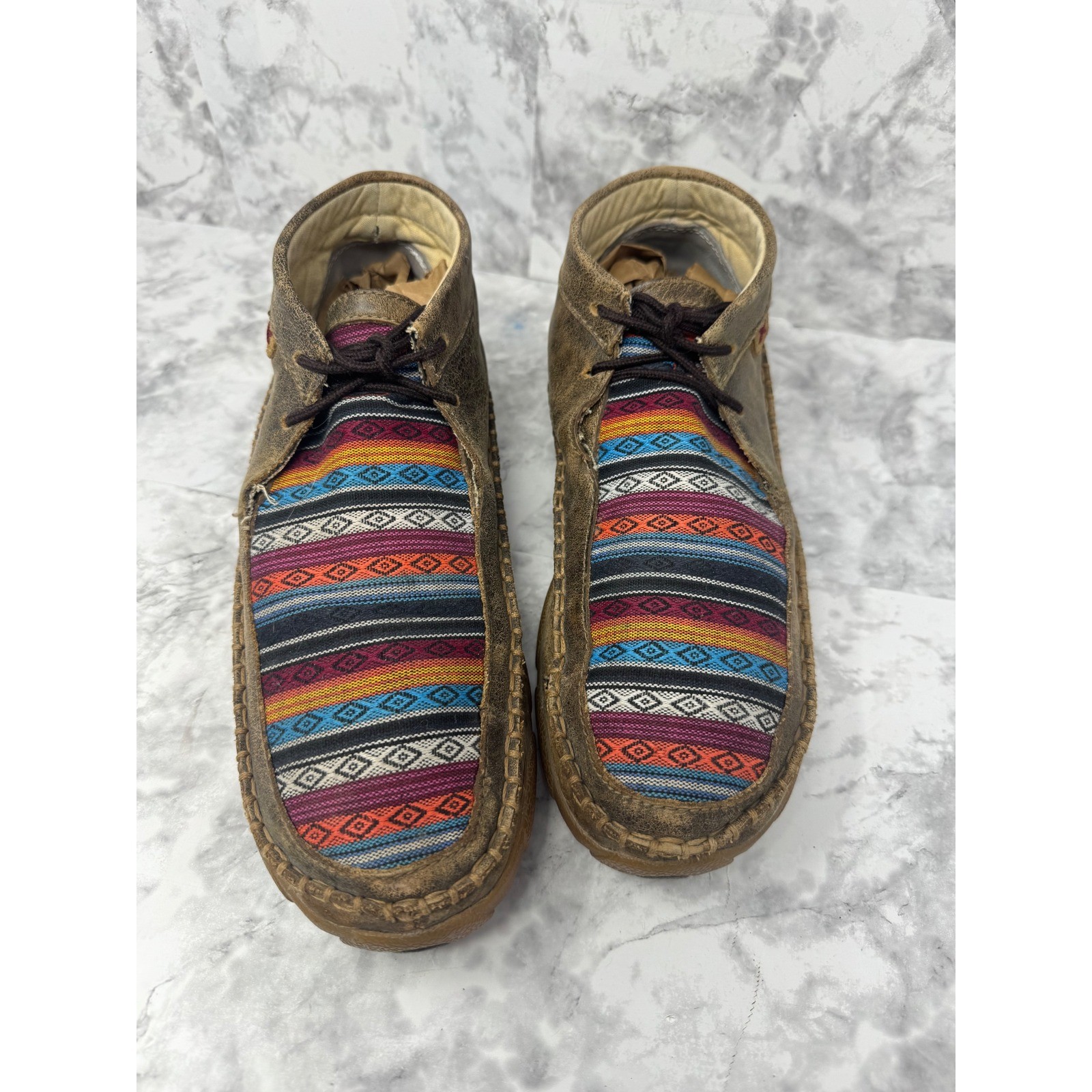 Twisted X Womens Driving Moc Chukka Boots Brown Leather Aztec Serape WDM0096